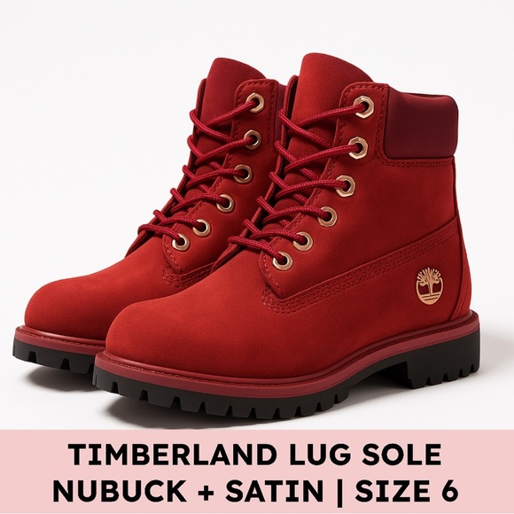 Timberland Women’s 6” Premium Waterproof Boots Satin Collar Burgundy Nubuck 6 - Picture 1 of 14